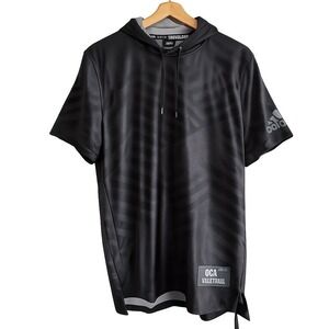 Adidas USA Volleyball Men Large Short Sleeve Hoodie Black Grey Geometric Pattern